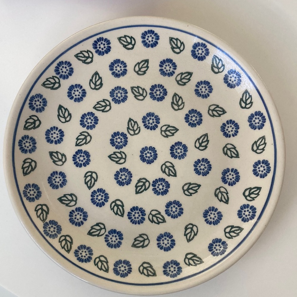 Beautiful Vintage polish pottery round plate- rare pattern